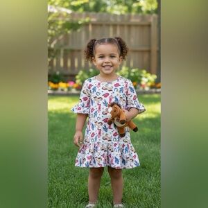 Cream and Red Ruffled Tiered Bell Sleeve Dress